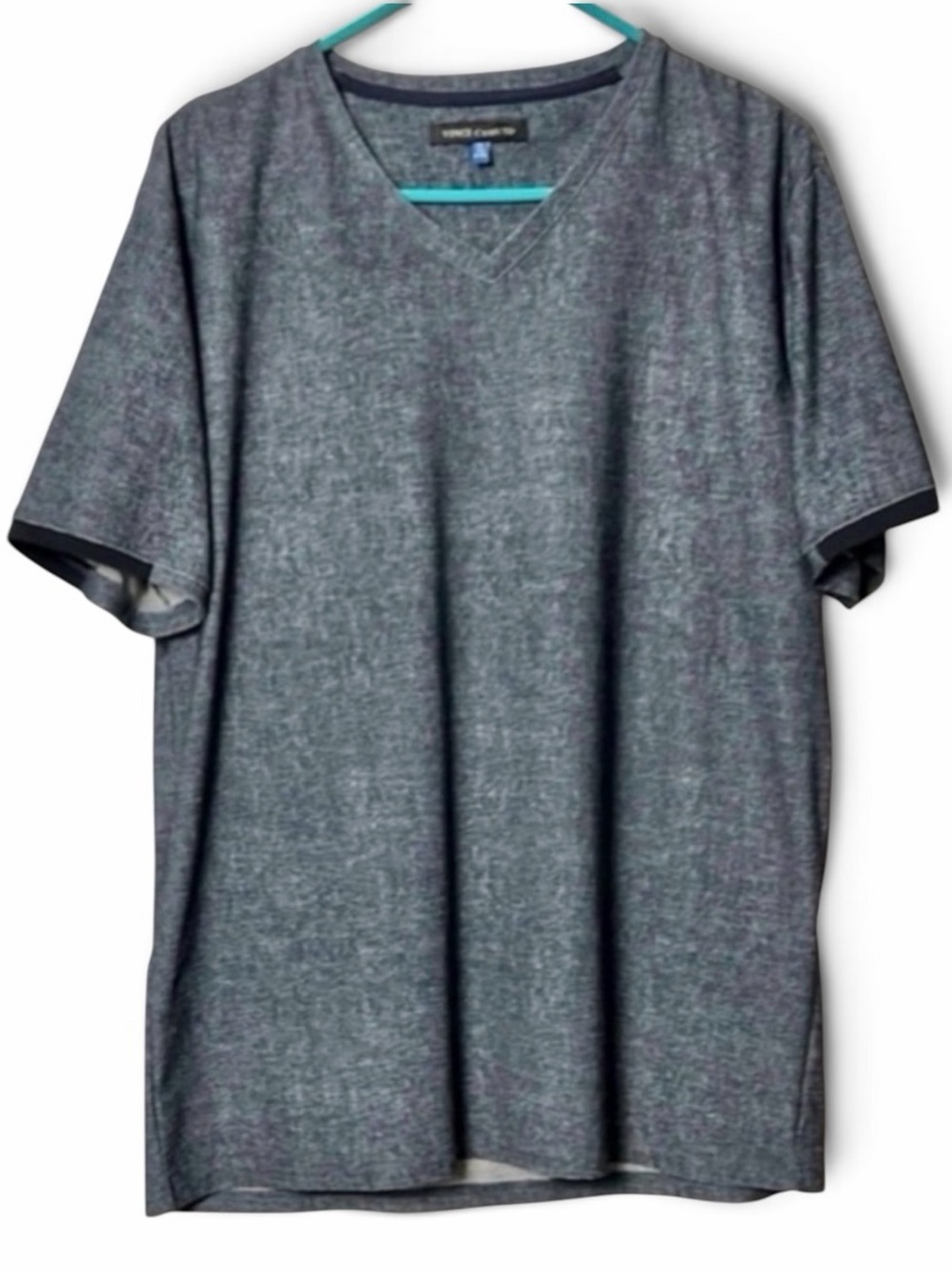 Vince Camuto Heather Blue V Neck Short Sleeve Shirt Size XL